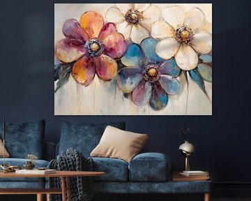 Blumen-Leinwand | Bunte Blumen von Wunderbare Kunst