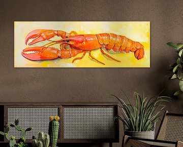 Oranje Kreeft | Kleurrijke Kreeft op Geel van De Mooiste Kunst