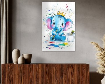 Blauwe olifant met gouden kroon van Imperial Art House