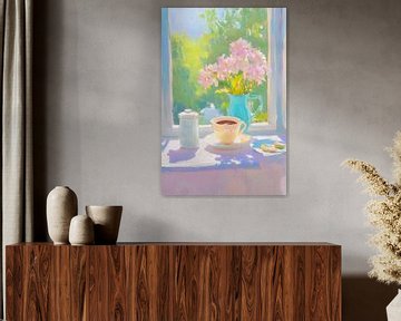 Sommermorgen am Fenster - Impressionistischer Kaffeemoment