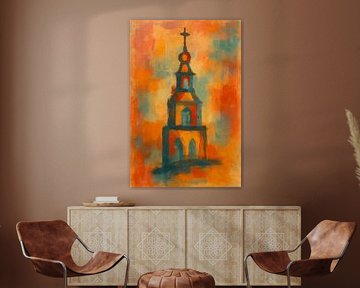 Fiery Tower - Church Architecture in Abstract Warmth