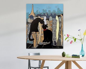 Zwarte kat en zijn mooie, op Parijse daken van ATELIER DE JIEL