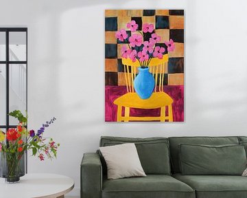 Flowers on yellow - minimal art with structure
