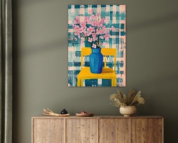 Blossom dream - Pink flowers on yellow