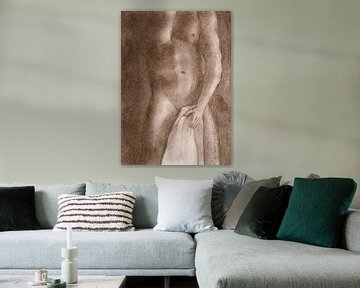 Naakte man met handdoek pastel walnoot bruin van Krista Kitsz Art