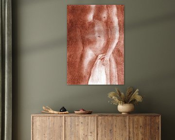 Naakte man met handdoek pastel terra van Krista Kitsz Art