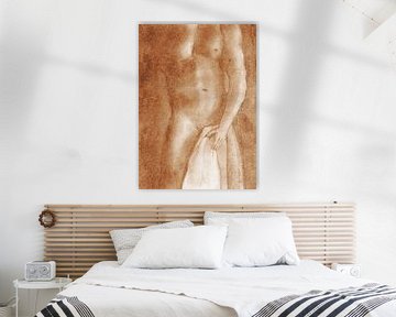 Naakte man met handdoek pastel mocca bruin van Krista Kitsz Art