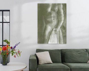 Naked man with towel olive green by Krista Kitsz Art