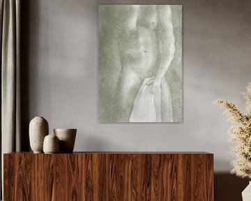 Naked man with towel pastel evergreen by Krista Kitsz Art