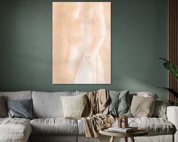 Naakte man met handdoek peach van Krista Kitsz Art