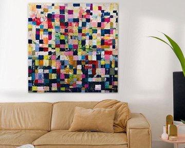 Abstract modern schilderij met veel kleuren van Anja Namink - Schilderijen