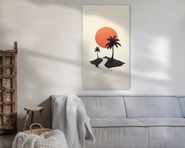 Sentier du silence - île minimaliste sous un soleil de feu sur Niphion Art