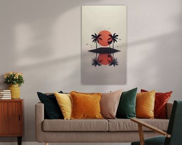 Miroir du silence - île de rêve avec des oiseaux au coucher du soleil sur Niphion Art