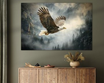Eagle Freedom Above Misty Mountains - Majestic Scene by Beeld Creaties Ed Steenhoek | Photography and Artificial Images
