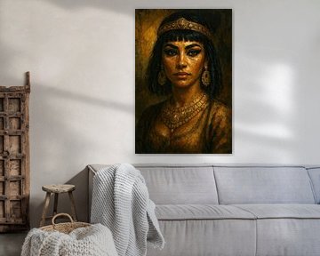Gouden vorstin van de Nijl (portret vrouw Cleopatra Egyptisch kroon sieraden schilderij)