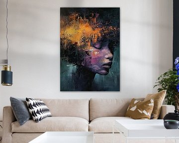 Vrouw Haar | Kleurrijke Vrouw in Abstracte Stijl van Kunst Kriebels