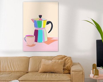 Kleurrijke espressopot - Moderne koffie-illustratie in pastel van Niklas Maximilian