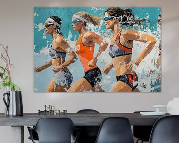 Actieve vrouwen tijdens triatlon van OMG Art