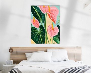 Erotisch anthurium stilleven in roze en groen van Frank Daske | Foto & Design