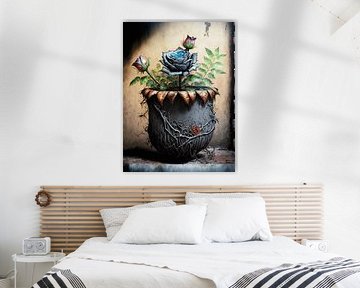 Rozen ongewoon surrealistische pot wortels ranken mysterieus