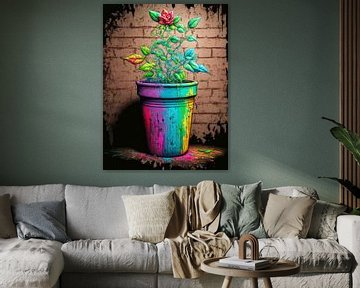Kleurrijke potplant roos surrealistisch kleurenspel van gm_designs
