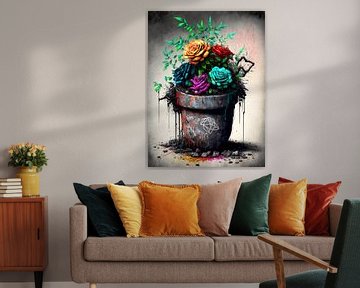 graffiti kleurrijke rozen morbide pot surrealistische stenen doodle van gm_designs