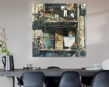 Huisgevel Balkons Potplanten Wasserij Roestige stad van gm_designs