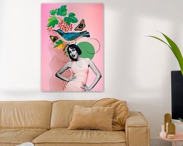 Blue bird on a pink day van Postergirls