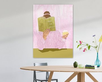 Een vrouw met een goed boek en een glas wijn van Sannel Larson