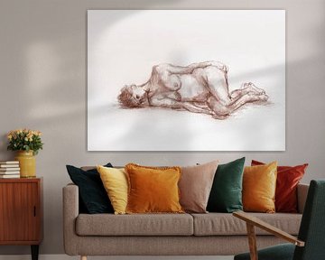 Esquisse femme nue allongée marron expresso