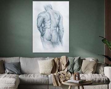 Sketch Man Nude vue de dos bleu gris sur Krista Kitsz Art