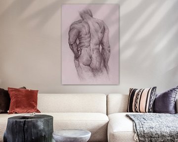 Schets Man Naakt rug aanzicht amethist shadow van Krista Kitsz Art
