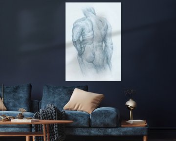Sketch Man Nude back view brooklyn blue sur Krista Kitsz Art