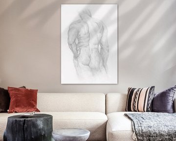 Schets Man Naakt rug aanzicht licht grijs van Krista Kitsz Art