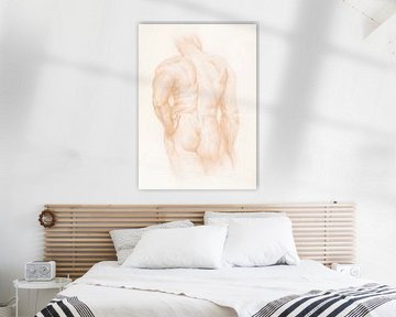 Sketch Man Nude vue de dos pêche orange sur Krista Kitsz Art