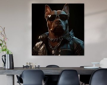 Gevaarlijke pitbull hond in leren jas portret van TheXclusive Art