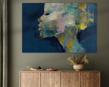 Vrouw Silhouet | Vrouw in Blauwe Achtergrond van Kunst Kriebels