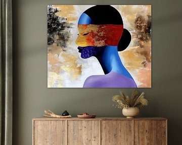 Frauenprofil | Goldene Träume in Blau von Wunderbare Kunst