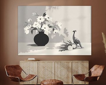 Elegant Flower Vase - Stylish Decoration with Black Birds