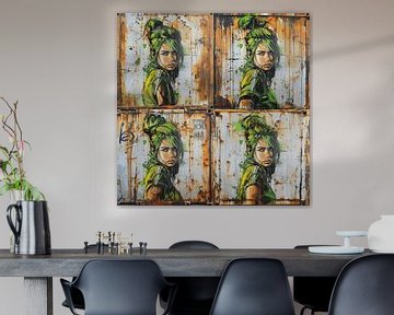 Portret jonge vrouw groen haar roestig oppervlak stedelijke van gm_designs