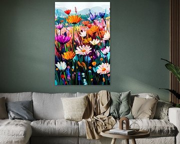 Abstract and colourful field of flowers