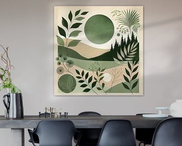 Serene Botanical Beauty - Floral art in Green and Sand tones
