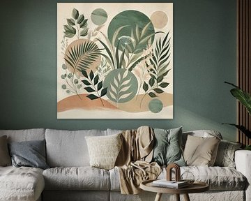 Botanical Beauty - Floral art in Green and Sand tones