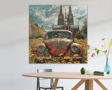 Volkswagen VW Kever Keulen Dom bloemenweide vintage auto psychedelisch van gm_designs