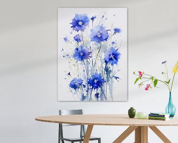 Watercolour blue cornflower bouquet filigree impressionistic