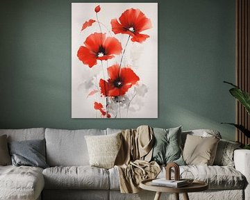 Aquarell rote Mohnblumen Strauß filigran impressionistisch von gm_designs
