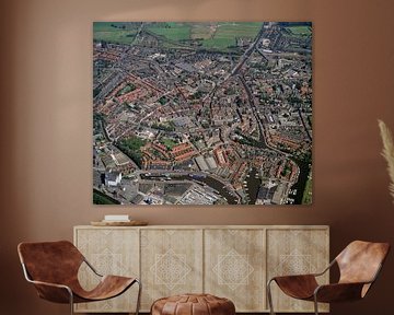 1990: Historische luchtfoto van de stad Meppel van Frans Rombout