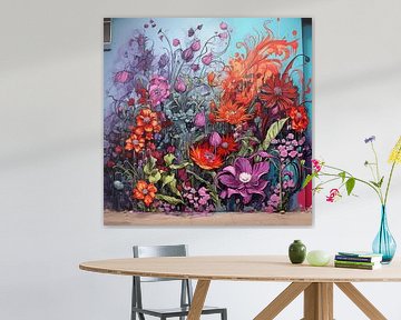 Street art bloem muur muur vurige lichtgevende graffiti stedelijke van gm_designs