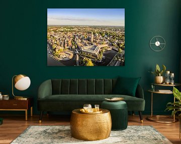 Luchtfoto van Zwolle tijdens een zomerse zonsondergang van Sjoerd van der Wal Fotografie