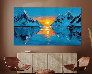 Zeilboten in de zonsondergang tegen de achtergrond van een berg van Frank Heinz